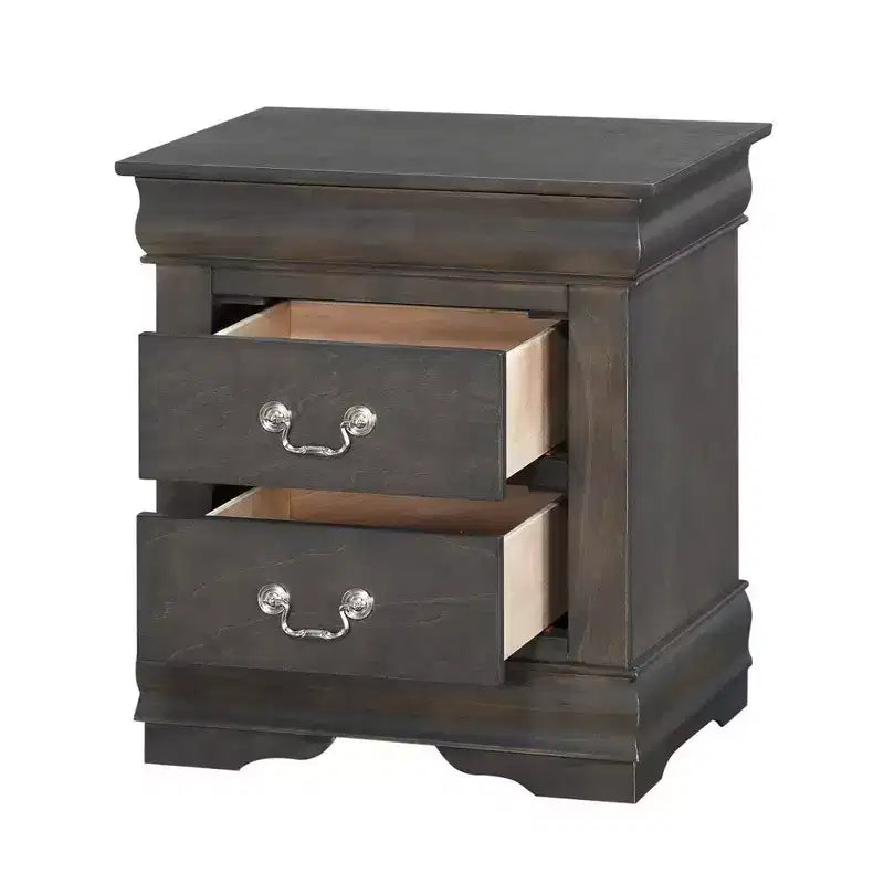 Royal Hampton Nachttisch im traditionellen Stil, Holz, mit zwei Schubladen und Metallgriffen, Dunkelgrau