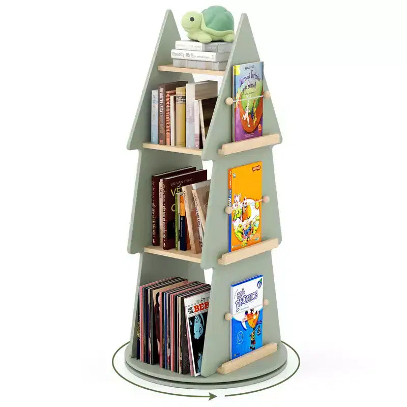 Costway Kids Rotating Bookshelf 4 Tier Tree Shape Revolving Bookcase 360 Display Rack