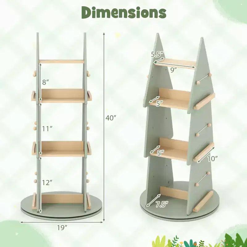 Costway Kinder drehbares Bücherregal, 4-stöckig, Baumform, drehbarer Bücherständer, 360°-Display-Regal