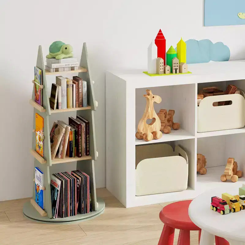 Costway Kinder drehbares Bücherregal, 4-stöckig, Baumform, drehbarer Bücherständer, 360°-Display-Regal