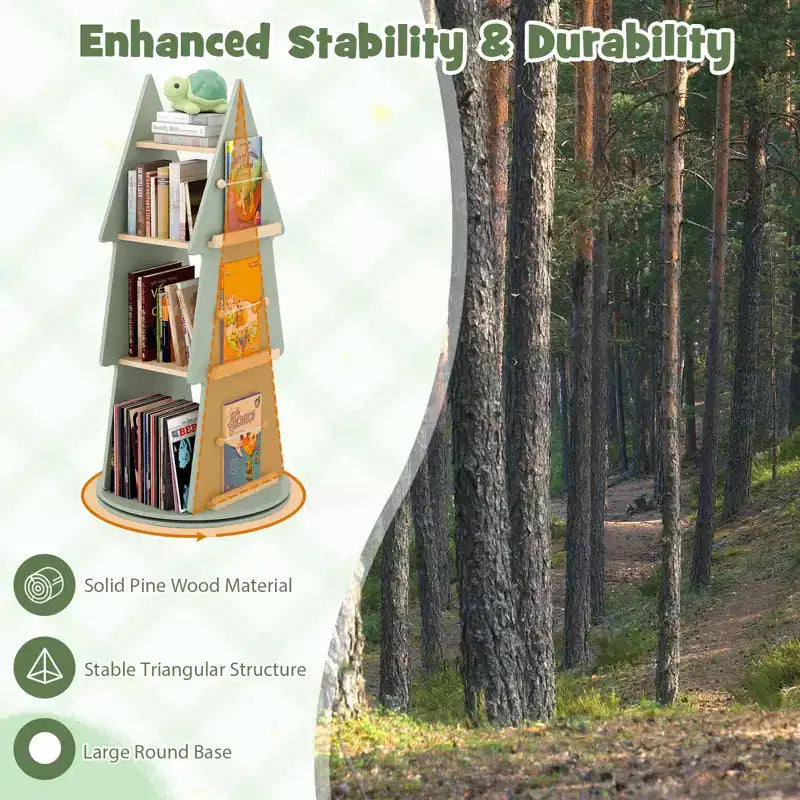 Costway Kinder drehbares Bücherregal, 4-stöckig, Baumform, drehbarer Bücherständer, 360°-Display-Regal