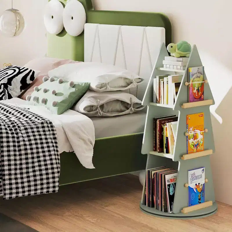 Costway Kinder drehbares Bücherregal, 4-stöckig, Baumform, drehbarer Bücherständer, 360°-Display-Regal