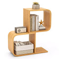Costway Bamboo Geometric Bookshelf 2-Tier S-Shaped Bookcase w/ Anti-tipping Device