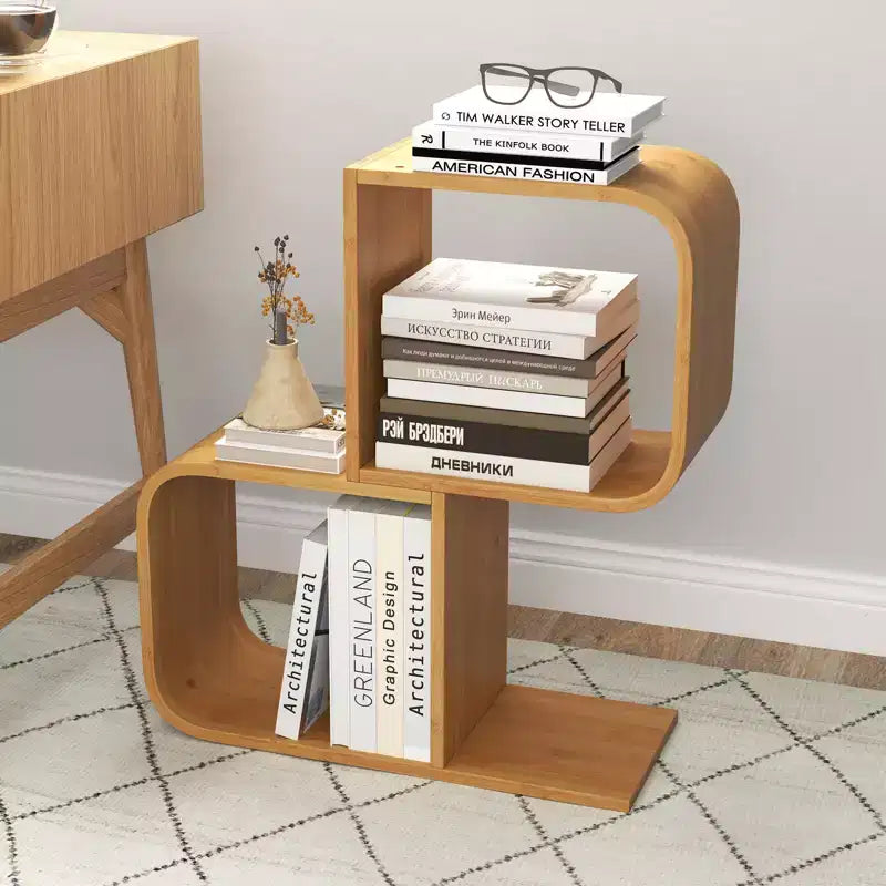 Costway Bambusregal Geometrisch 2-stöckiges S-förmiges Bücherregal mit Kippsicherung