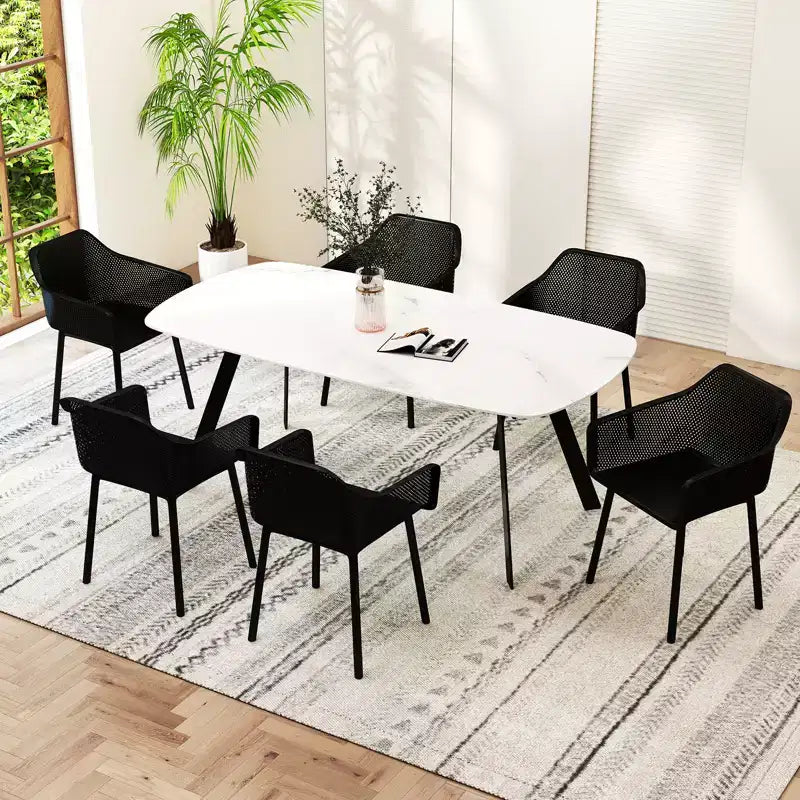 Costway 4er-Set Moderne Esszimmerstühle aus Kunststoff Küchenstühle mit atmungsaktiver Netzrückenlehne