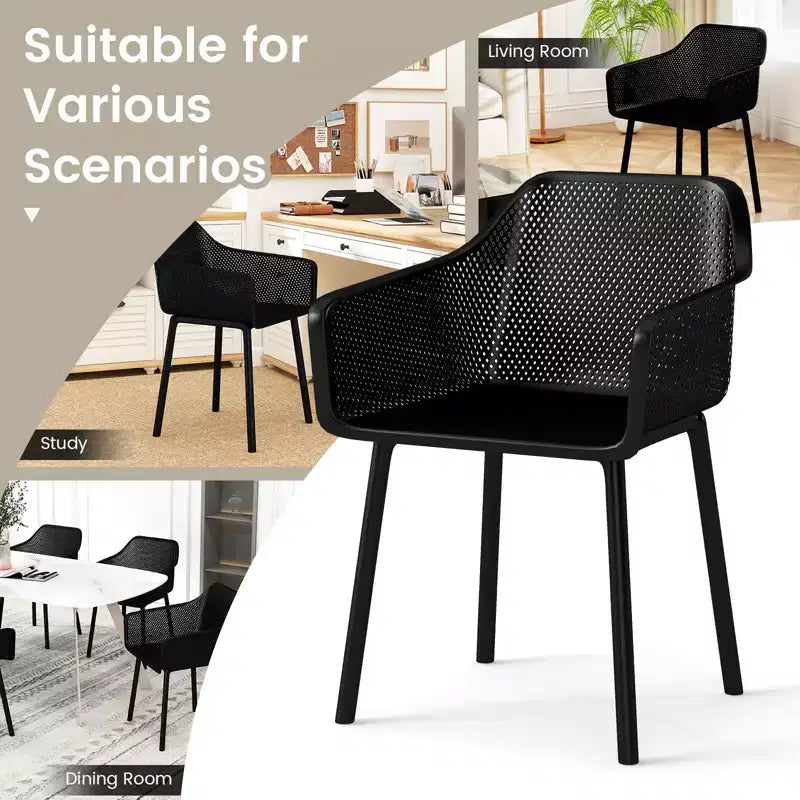Costway 4er-Set Moderne Esszimmerstühle aus Kunststoff Küchenstühle mit atmungsaktiver Netzrückenlehne