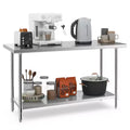 Costway Stainless Steel Work Table 60 x 24 Inches, Scratch Resistant Commercial Kitchen Prep Table with Adjustable Undershelf and Foot Pads