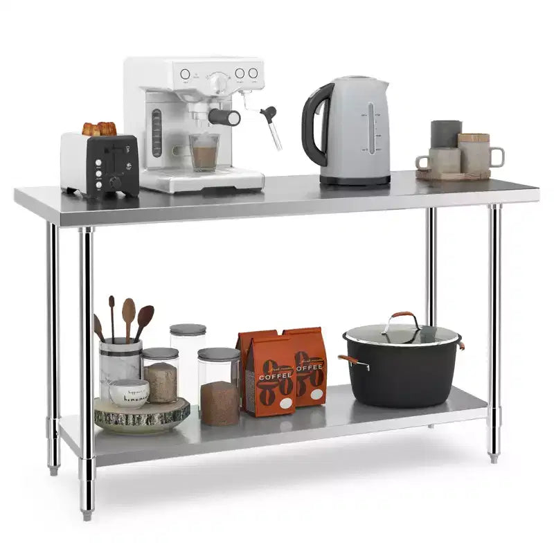 Costway Stainless Steel Work Table 60 x 24 Inches, Scratch Resistant Commercial Kitchen Prep Table with Adjustable Undershelf and Foot Pads