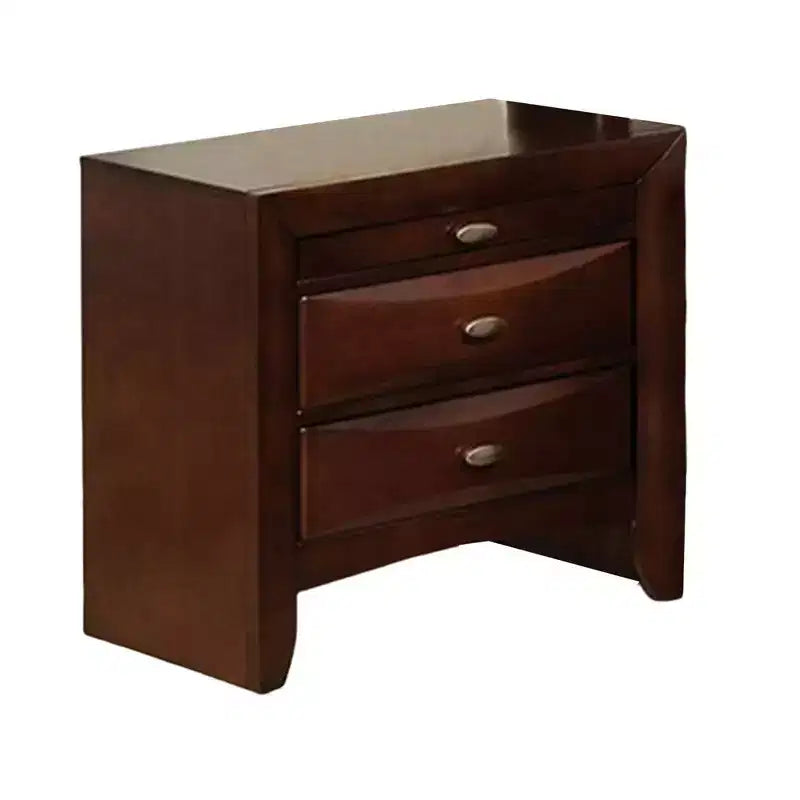 Royal Hampton Nightstand, Spacious Top, Nickel, 3 Drawers, Cherry Brown Solid Wood