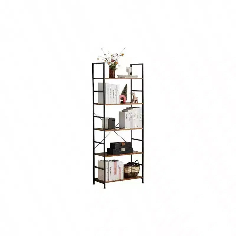 5 Tier Bookshelf Rustic Brown Standing Book Shelf Home Office Bookcase Storage Organizer Bedroom Living Room Bathroom