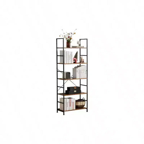 5 Tier Bookshelf Rustic Brown Standing Book Shelf Home Office Bookcase Storage Organizer Bedroom Living Room Bathroom