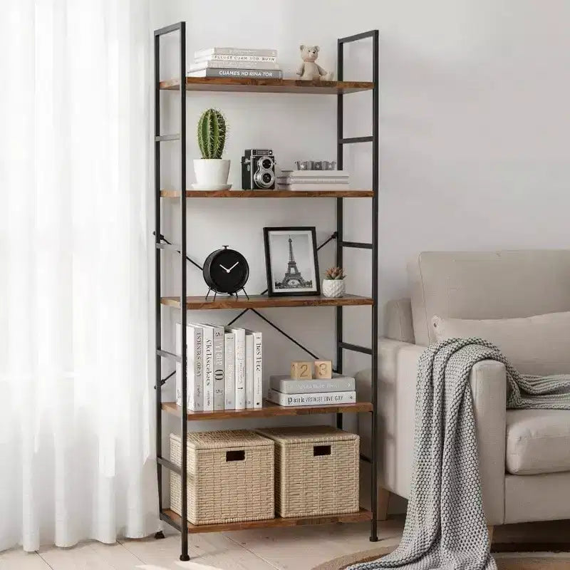 5-stöckiges Bücherregal Rustikales Braun Stehendes Bücherregal Home Office Bücherregal Aufbewahrungsorganisator Schlafzimmer Wohnzimmer Badezimmer