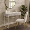 Royal Hampton Writing Desk with 2 Drawers and Faux Marble Top, Gray