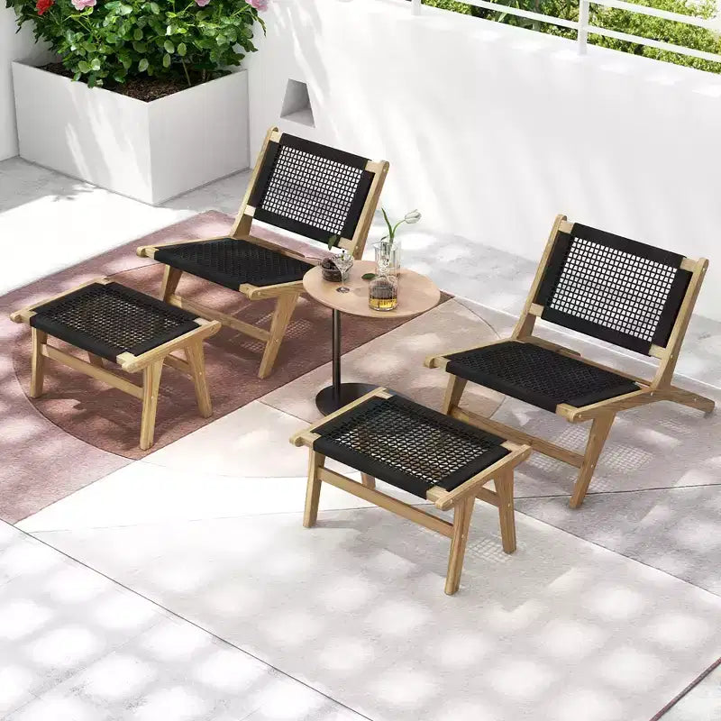 Costway Mid-Century Modern Akzentstuhl mit Ottoman, Wohnzimmerstuhl mit Teakholzrahmen