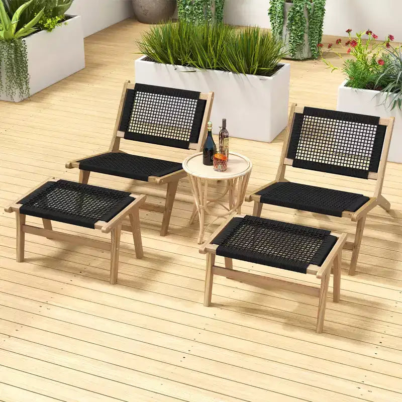 Costway Mid-Century Modern Akzentstuhl mit Ottoman, Wohnzimmerstuhl mit Teakholzrahmen