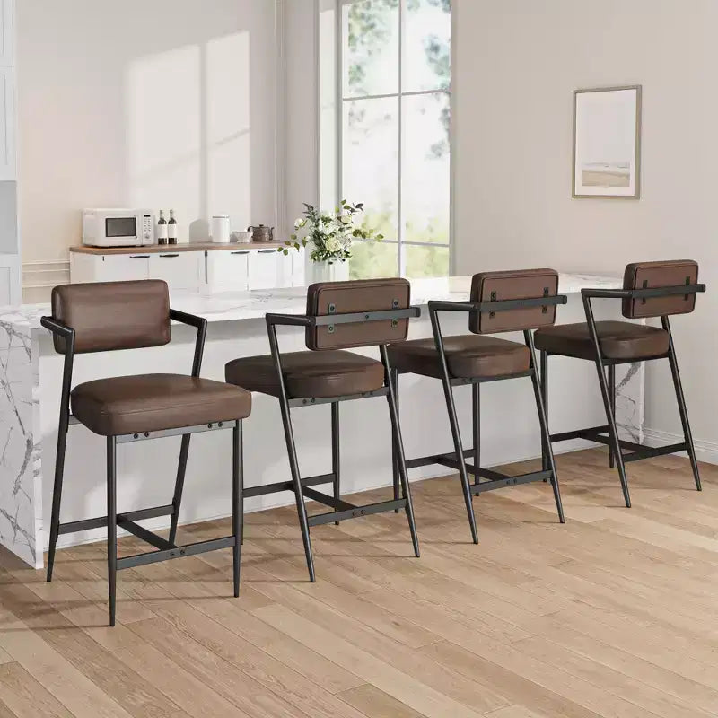 Barhocker 2er-Set, hohe Barstühle mit dicker Polsterung und verdickten Metallbeinen, gepolsterte Thekenhocker mit Rückenlehne und Fußstütze