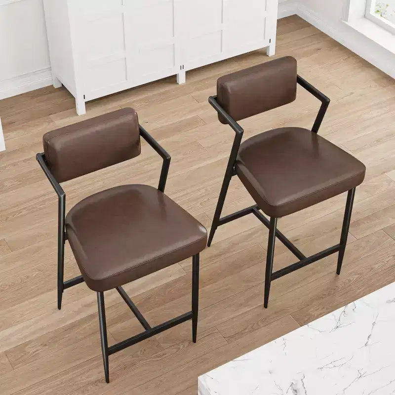 Barhocker 2er-Set, hohe Barstühle mit dicker Polsterung und verdickten Metallbeinen, gepolsterte Thekenhocker mit Rückenlehne und Fußstütze