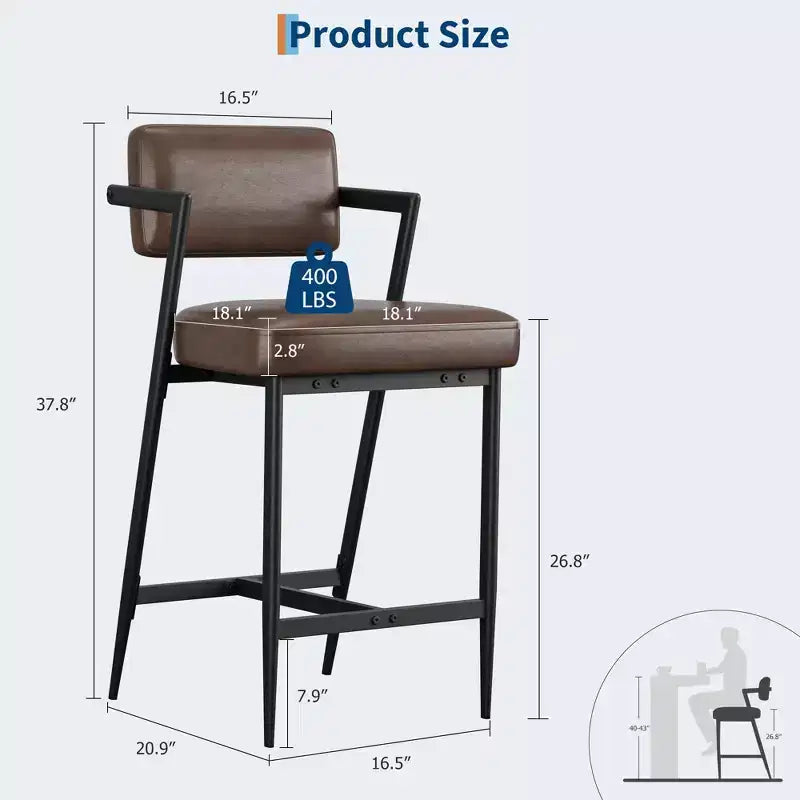 Barhocker 2er-Set, hohe Barstühle mit dicker Polsterung und verdickten Metallbeinen, gepolsterte Thekenhocker mit Rückenlehne und Fußstütze