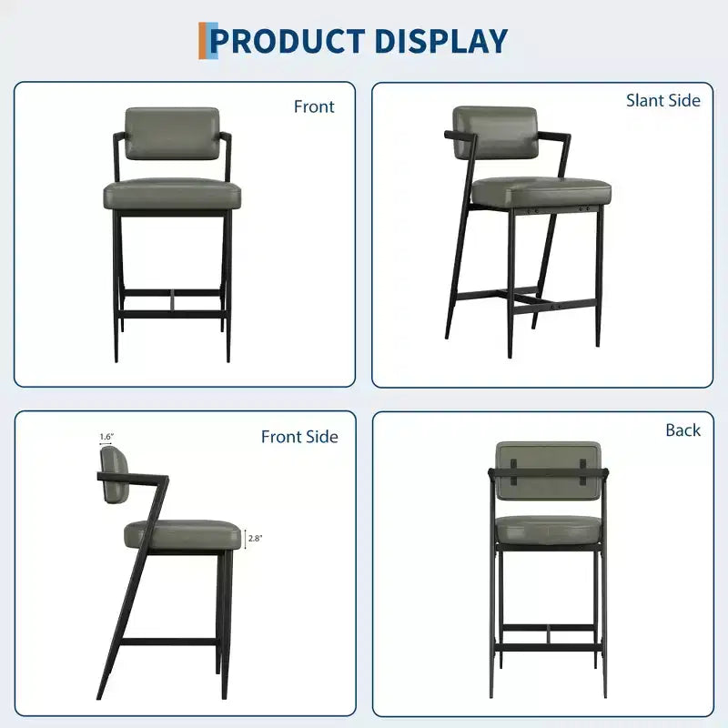 Barhocker 2er-Set, hohe Barstühle mit dicker Polsterung und verdickten Metallbeinen, gepolsterte Thekenhocker mit Rückenlehne und Fußstütze