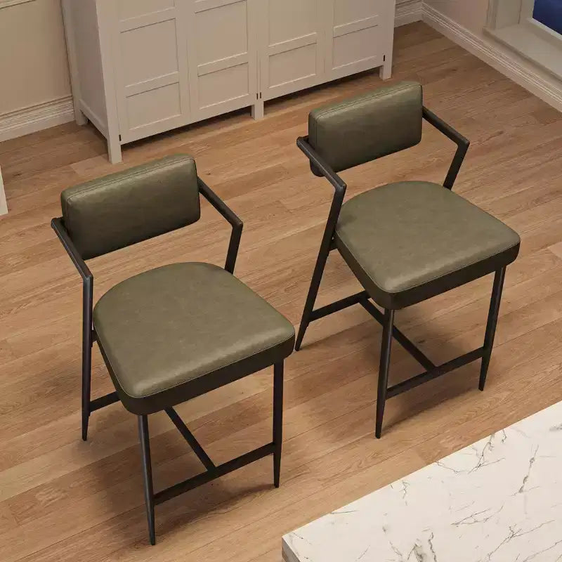Barhocker 2er-Set, hohe Barstühle mit dicker Polsterung und verdickten Metallbeinen, gepolsterte Thekenhocker mit Rückenlehne und Fußstütze