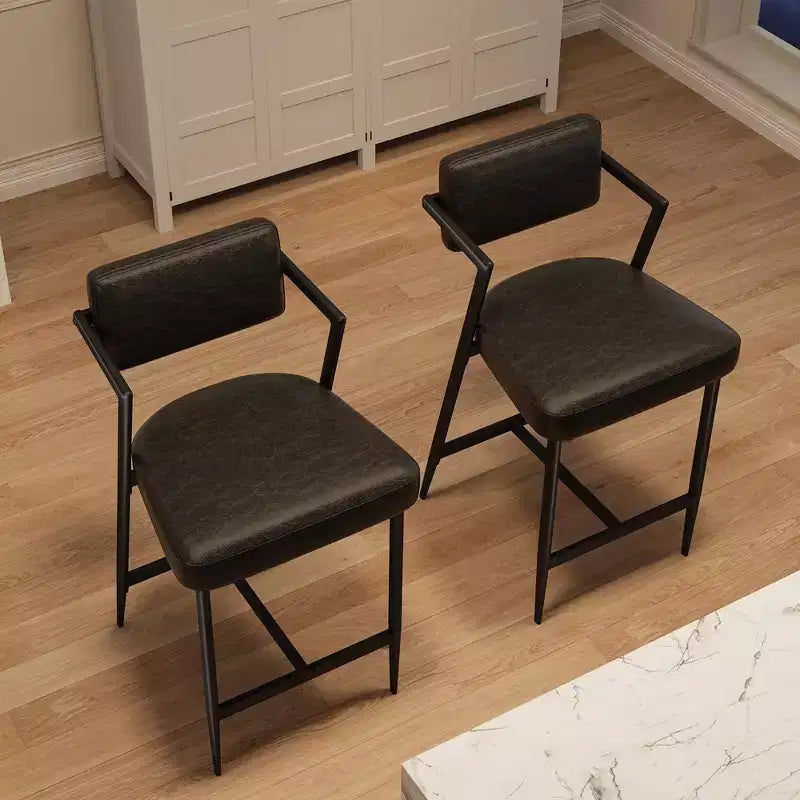 Barhocker 2er-Set, hohe Barstühle mit dicker Polsterung und verdickten Metallbeinen, gepolsterte Thekenhocker mit Rückenlehne und Fußstütze