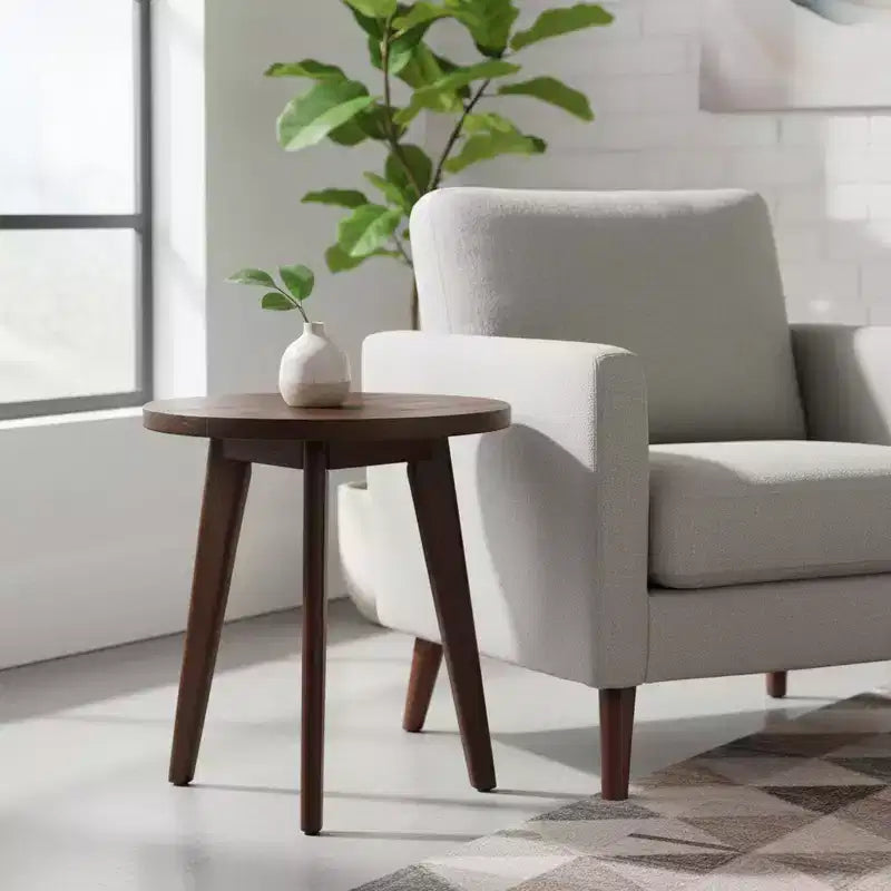 Homy Casa Solid Acacia Wood Round End Table, Small Space Accent Table, Dark Brown