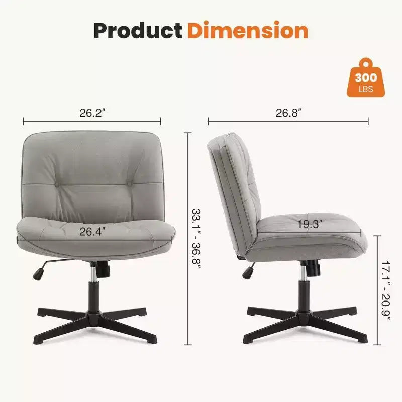 TUYOHW 26 Zoll breiter Bürostuhl ohne Rollen, armloser Drehstuhl für Schneidersitz, 22° Neigung & 300LB Tragkraft