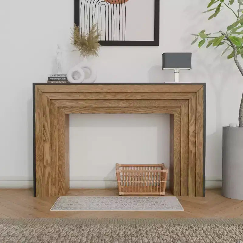 Modern Narrow Wood Entryway Console Table with Black Woodgrain Top, Slim Accent Table for Hallway, or Behind Sofa - Panipeachy