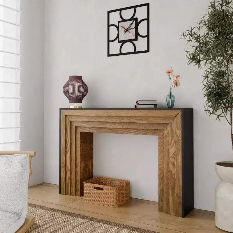 Moderne schmale Konsolentisch aus Holz mit schwarzer Holzmaserung, schlanker Akzenttisch für den Flur oder hinter dem Sofa - Panipeachy
