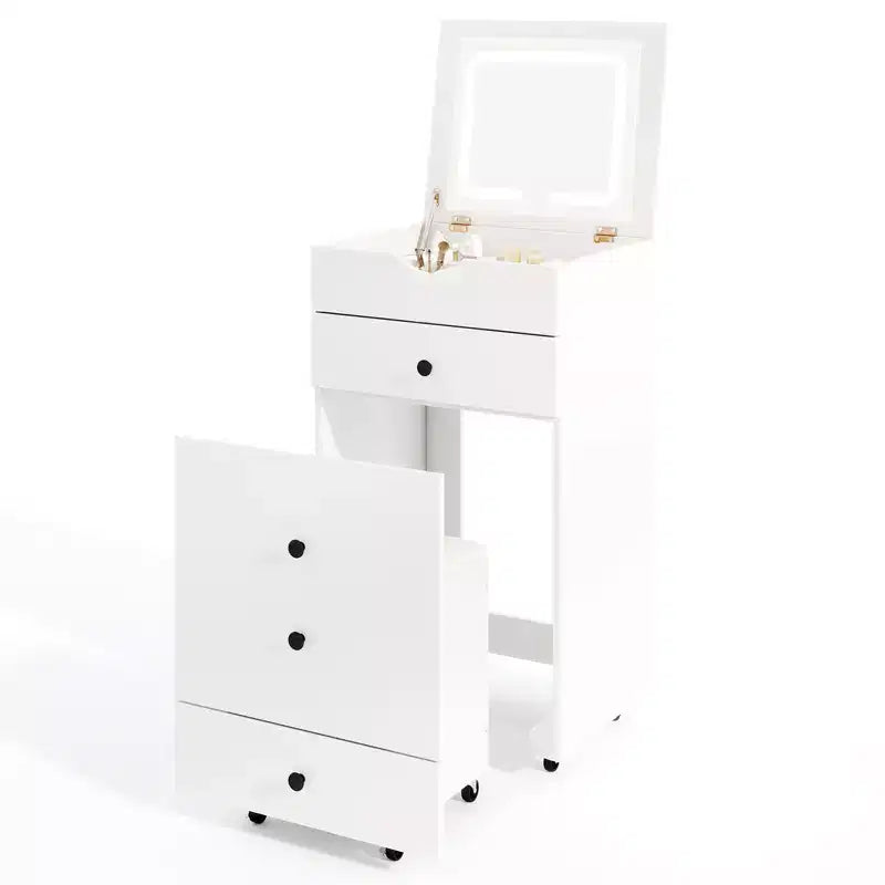 Costway Vanity Table Set Adjustable Flip-up LED Mirror Large Storage Movable Casters