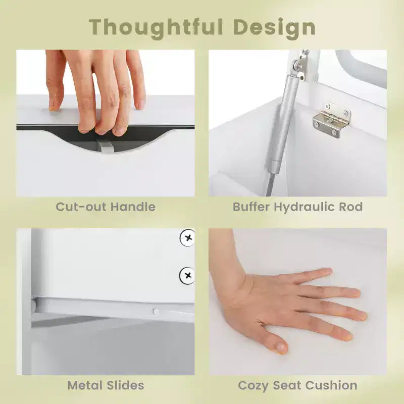 Costway Schminktisch-Set Verstellbarer aufklappbarer LED-Spiegel Großer Stauraum Bewegliche Rollen