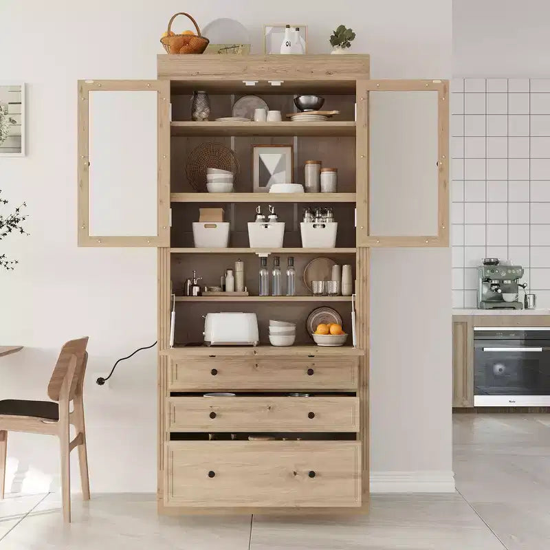 Whisen 78 Freistehende Küchenspeisekammer, hoher Schrank mit verstellbaren Einlegeböden, 3 Schubladen