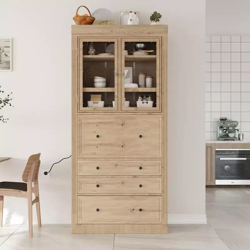 Whisen 78 Freistehende Küchenspeisekammer, hoher Schrank mit verstellbaren Einlegeböden, 3 Schubladen