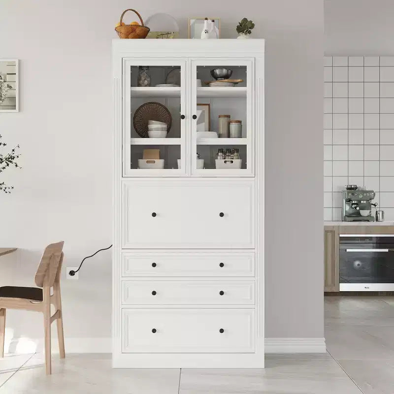 Whisen 78 Freistehende Küchenspeisekammer, hoher Schrank mit verstellbaren Einlegeböden, 3 Schubladen