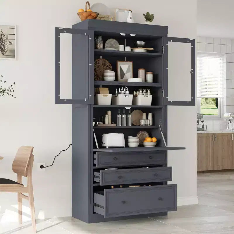 Whisen 78 Freestanding Kitchen Pantry, Tall Cupboard Storage Cabinet with Adjustable Shelves, 3-Drawers