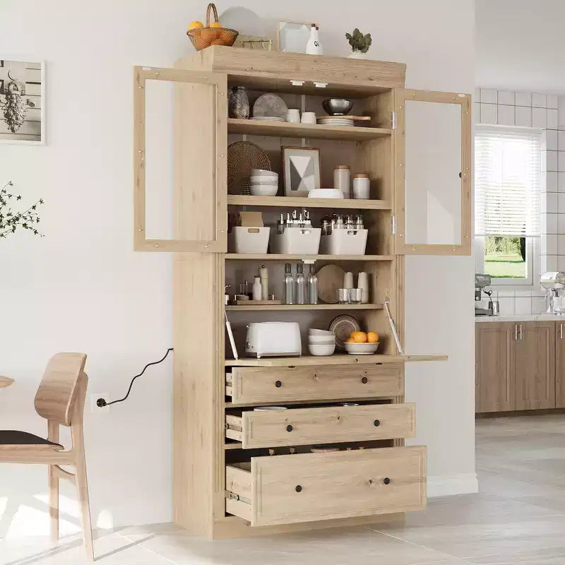 Whisen 78 Freistehende Küchenspeisekammer, hoher Schrank mit verstellbaren Einlegeböden, 3 Schubladen