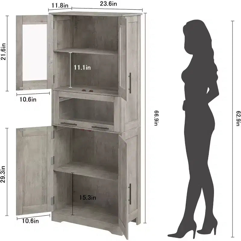 Klassischer, retrofarbener, einreihiger Hochschrank, feuchtigkeitsbeständig und verzugsresistent, geeignet für Wohn- und Schlafzimmer.
