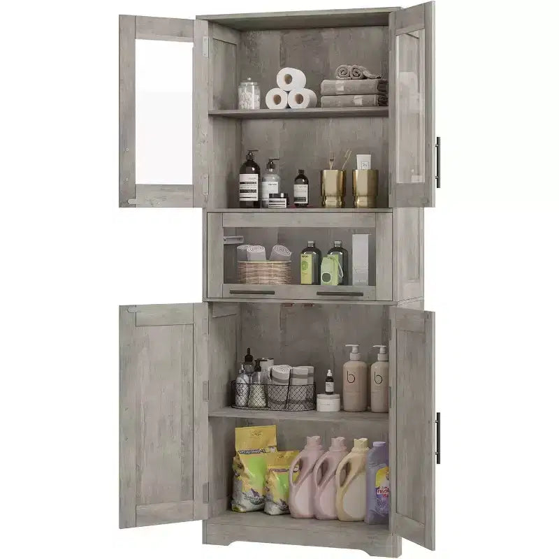 Classic retro-colored single-row tall cabinet, moisture-proof and warp-resistant, suitable for living rooms and bedrooms.