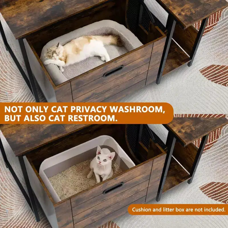Katzenklomöbel, versteckte Katzentoilettenabdeckung mit ausziehbarer Schublade, Eckblumenständer, PVC-Matte, klassische Farbe, für Katzen bis zu 12 lbs