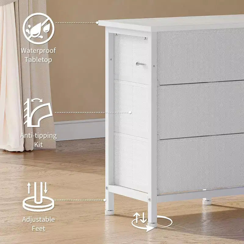 TV-Ständer für 65, 70, 75 Zoll Fernseher, 10 Schubladen, lange Kommode mit Steckdosen und LED-Beleuchtung, 63 Zoll Entertainment Center TV-Ständer Kommode mit Aufbewahrungsschubladen