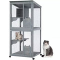 Cat Enclosure, 69-Inch Wooden Catio 4-Tier - 37x34x69in Waterproof Roof Removable Tray Lockable Casters Indoor/Outdoor Multiple Accesses