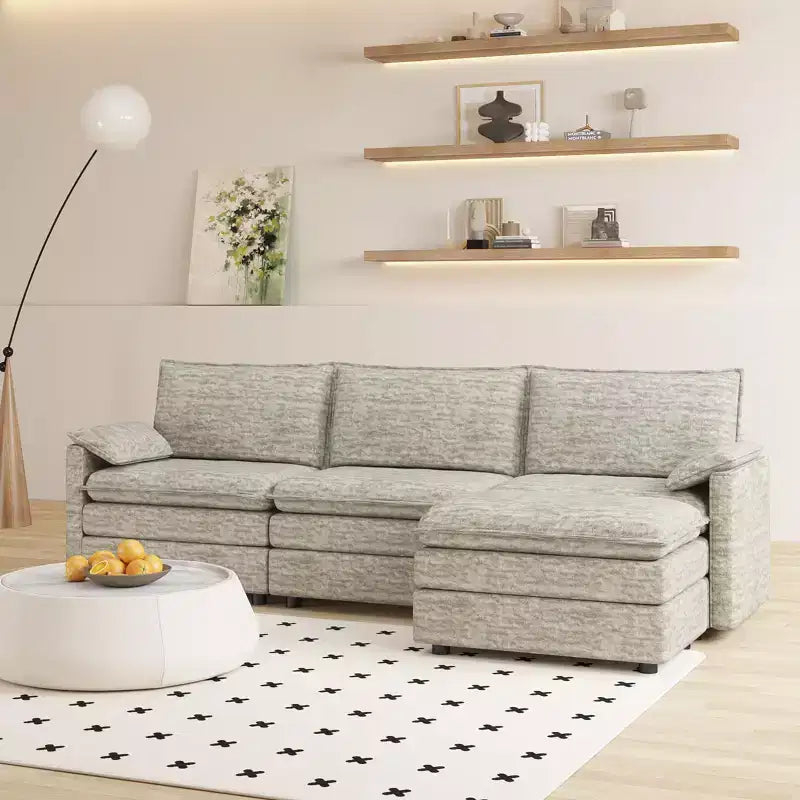 108 Modular Sectional Cloud Couch,Comfy Cloud Couch with Movable Ottoman,Modern Chenille L Shaped Modular Sofa Ottoman, Sectional Sofa for Apartment