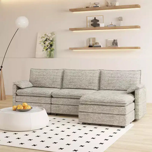 108 Modular Sectional Cloud Couch,Comfy Cloud Couch with Movable Ottoman,Modern Chenille L Shaped Modular Sofa Ottoman, Sectional Sofa for Apartment