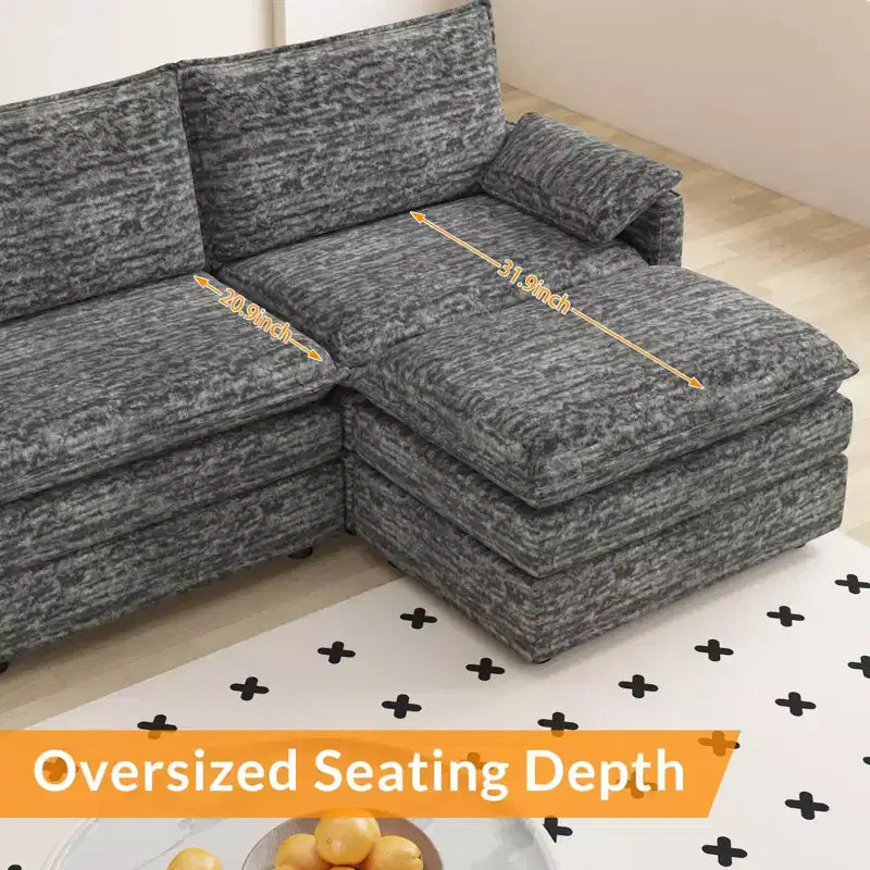 108 Modularer Sektionssofa Cloud Couch, gemütliches Cloud Sofa mit beweglichem Ottoman, modernes Chenille L-förmiges modulares Sofa Ottoman, Sektionssofa für Wohnungen
