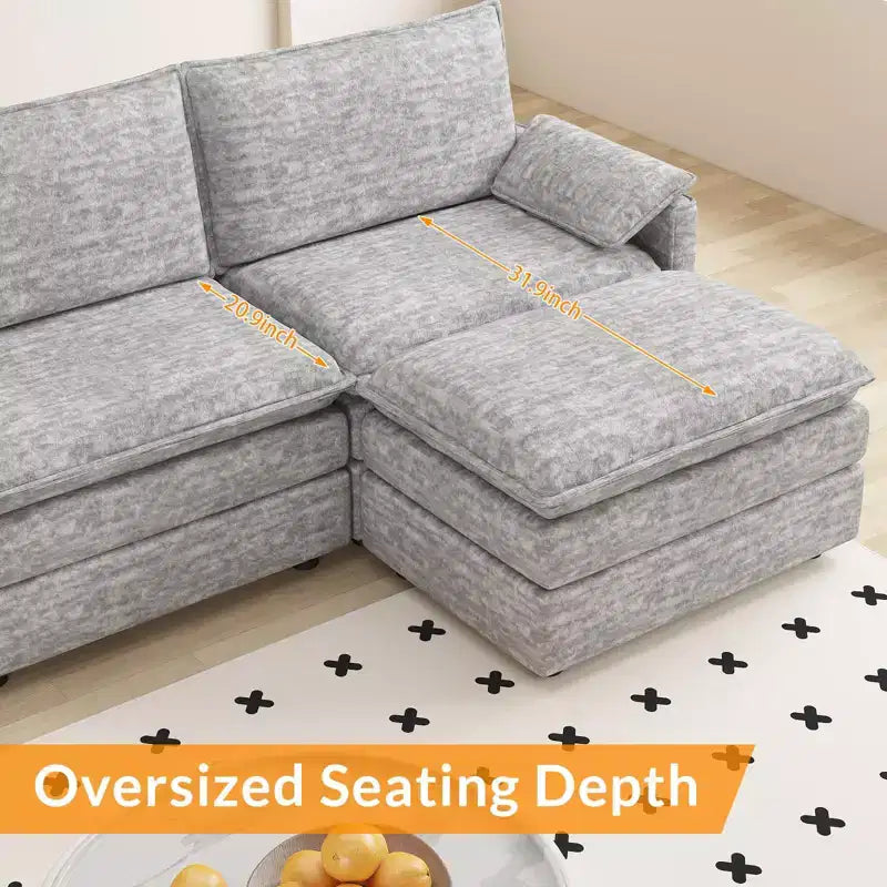 108 Modularer Sektionssofa Cloud Couch, gemütliches Cloud Sofa mit beweglichem Ottoman, modernes Chenille L-förmiges modulares Sofa Ottoman, Sektionssofa für Wohnungen