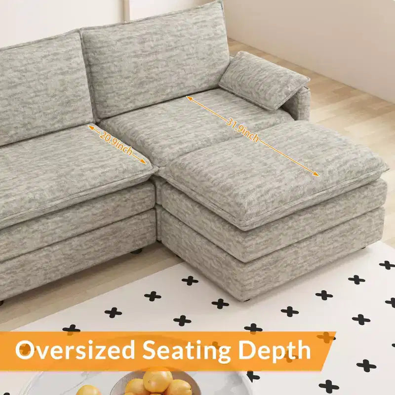108 Modularer Sektionssofa Cloud Couch, gemütliches Cloud Sofa mit beweglichem Ottoman, modernes Chenille L-förmiges modulares Sofa Ottoman, Sektionssofa für Wohnungen