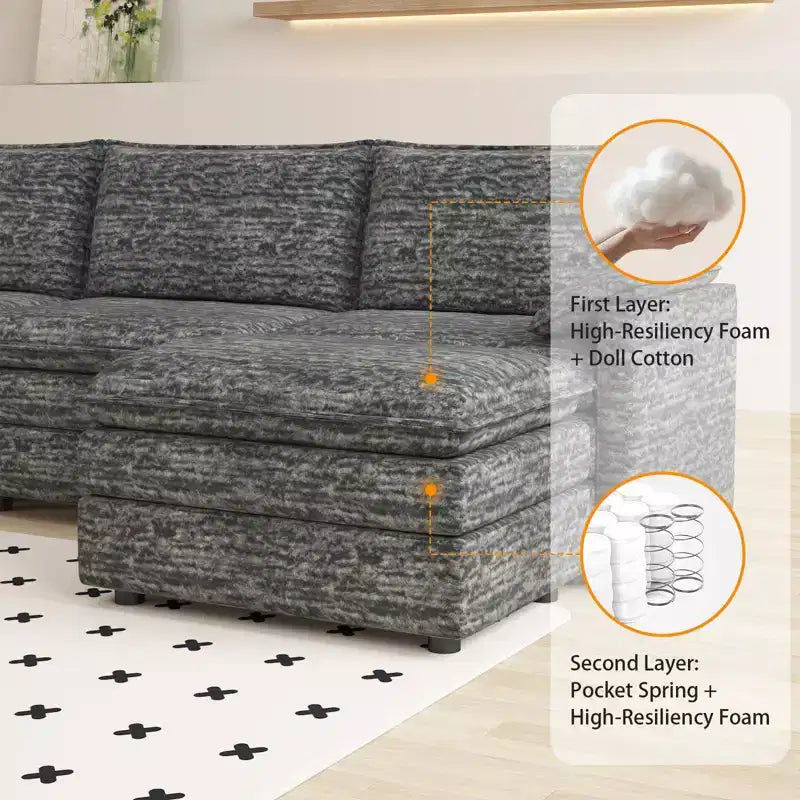 108 Modularer Sektionssofa Cloud Couch, gemütliches Cloud Sofa mit beweglichem Ottoman, modernes Chenille L-förmiges modulares Sofa Ottoman, Sektionssofa für Wohnungen
