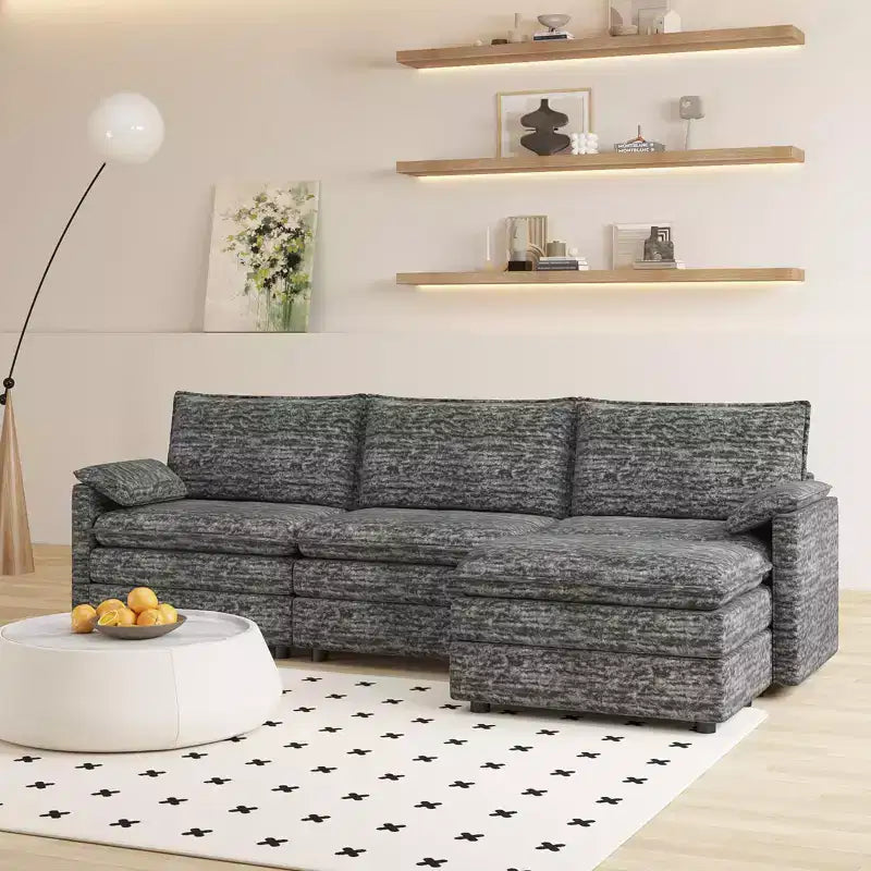108 Modularer Sektionssofa Cloud Couch, gemütliches Cloud Sofa mit beweglichem Ottoman, modernes Chenille L-förmiges modulares Sofa Ottoman, Sektionssofa für Wohnungen
