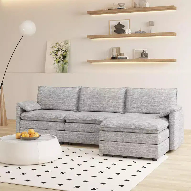 108 Modularer Sektionssofa Cloud Couch, gemütliches Cloud Sofa mit beweglichem Ottoman, modernes Chenille L-förmiges modulares Sofa Ottoman, Sektionssofa für Wohnungen