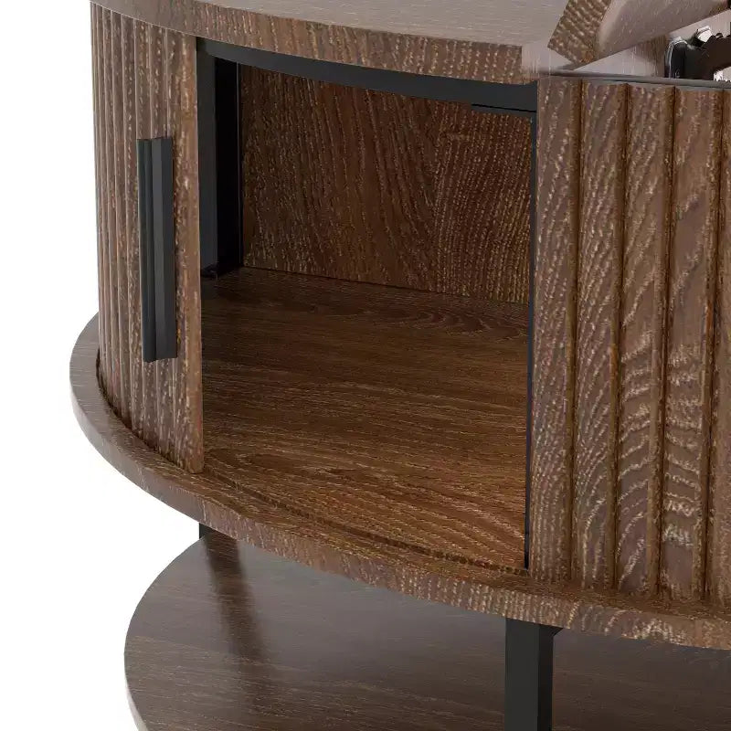 GDFStudio Lewis Rustikaler runder Couchtisch mit Hubplatte, 80 cm, mit verstecktem Stauraum